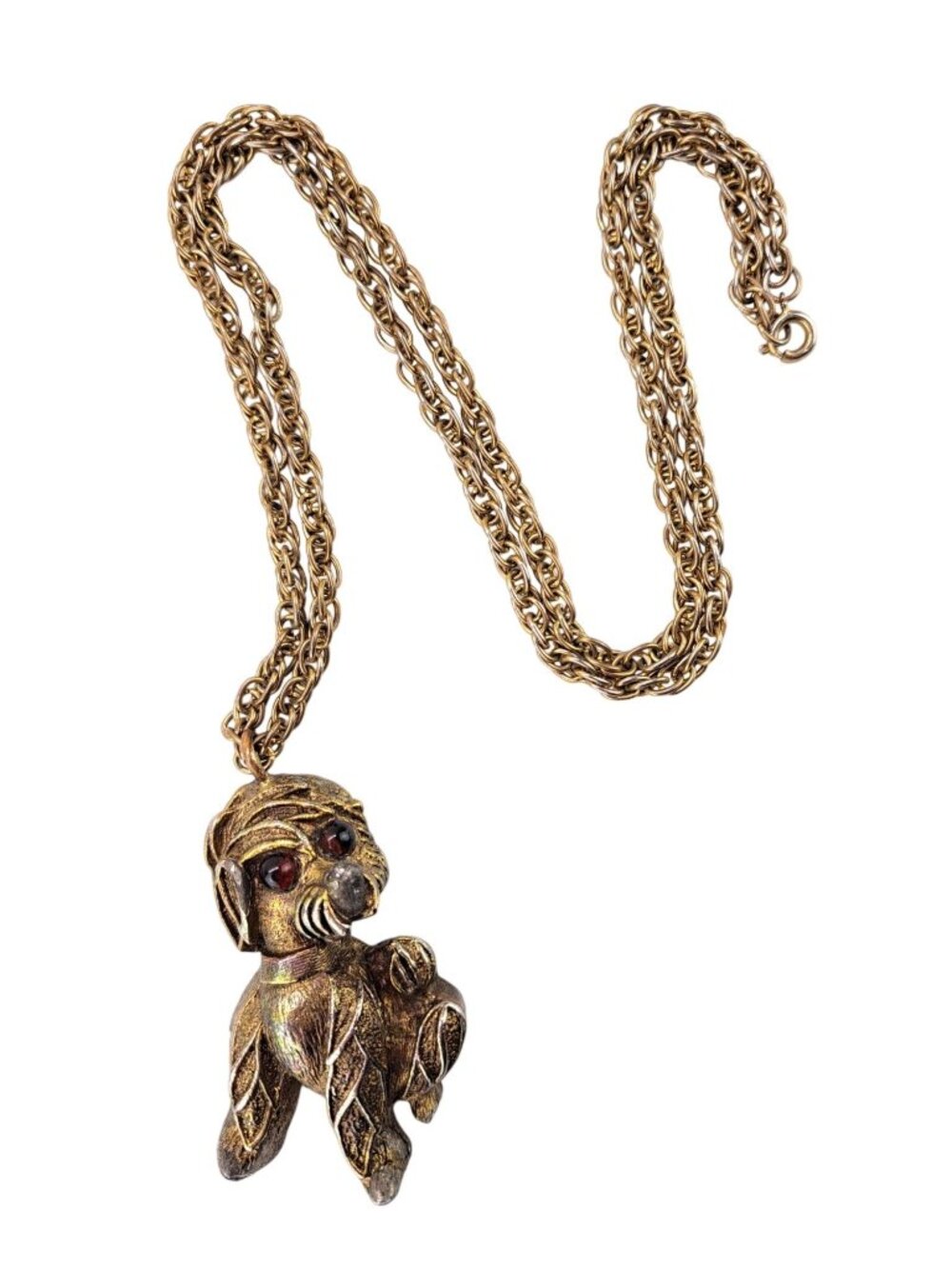 Vintage Metal Dog Pendant Necklace 25 Inch Chain 1970s Novelty Jewelry Poodle